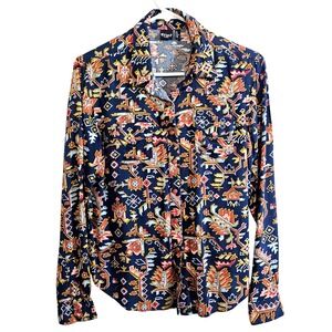 Cruel Denim Women's Button Down Shirt Small Long Sleeve Snaps Aztec Western Farm